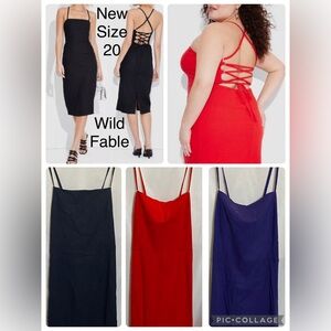 NWT Wild Fable Women's Linen Blend Lace Tie Back Summer Midi Slip Dress